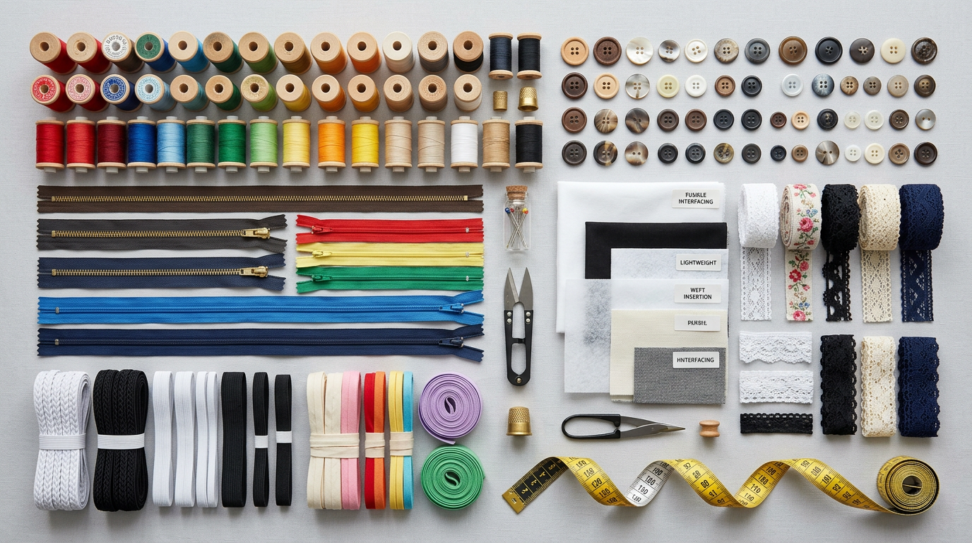Materiales de confección: hilos, cierres, botones y accesorios